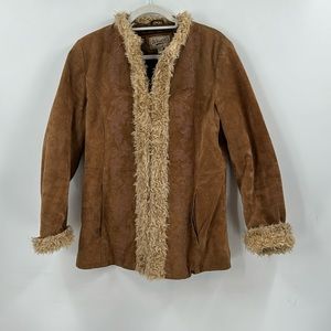 Vintage Suede Penny Lane Jacket with Faux Fur Trim
